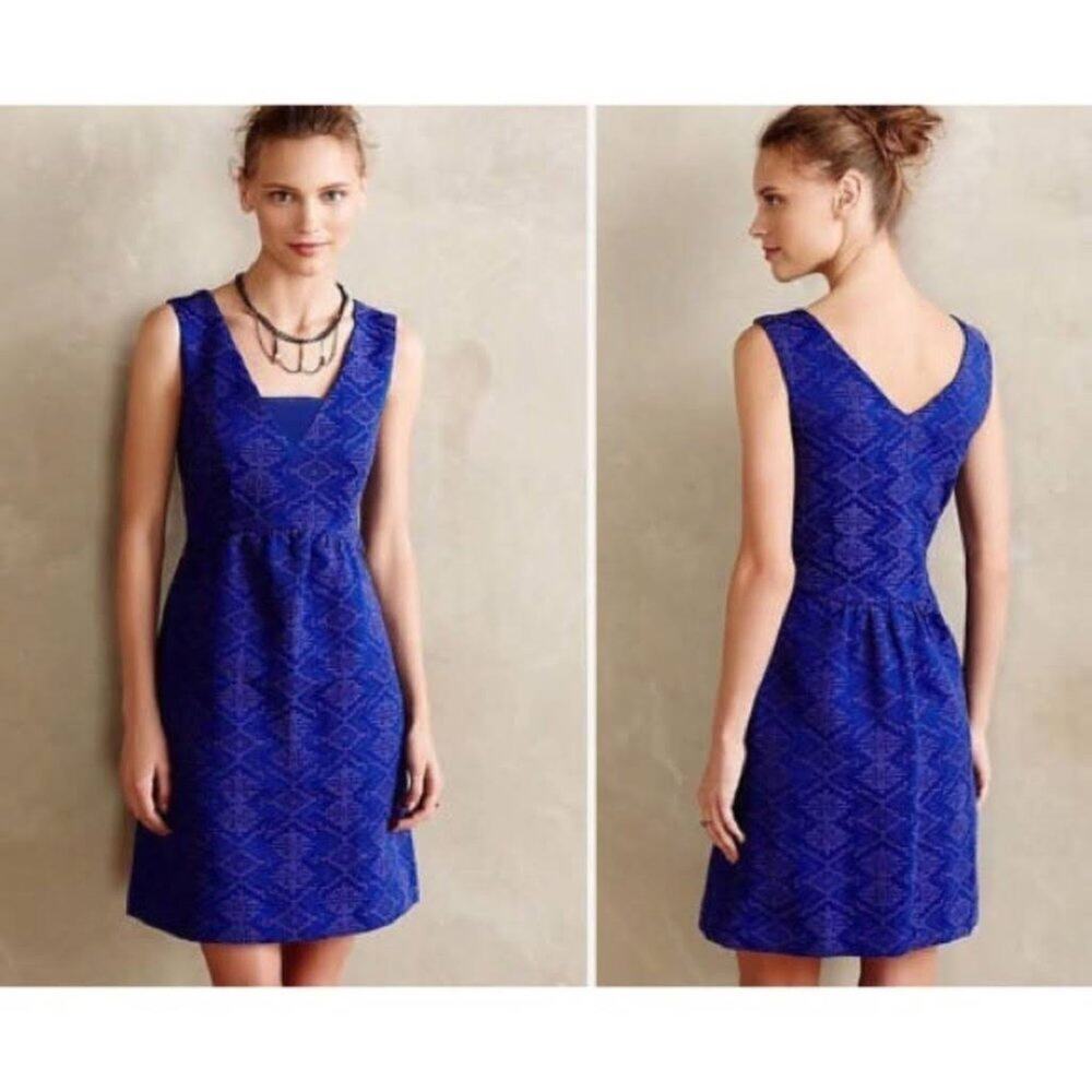 MAEVE BLUE EMBROIDERED DRESS WITH ZIP SIDE SIZE 6